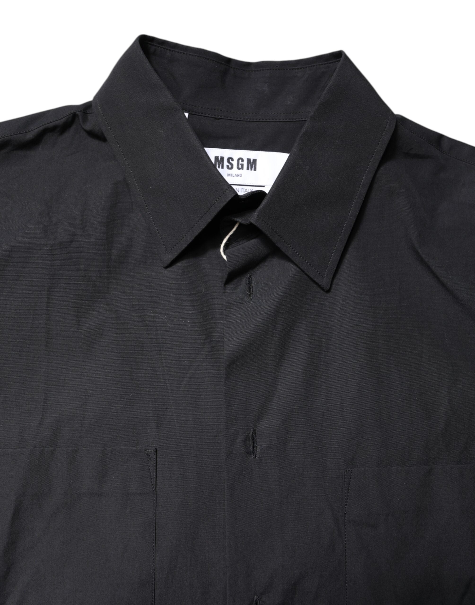 MSGM Black Printed Short Sleeve Collar Shirt Men's Casual Shirt